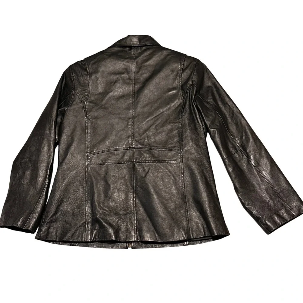Vintage Mens Black Leather Biker Jacket XL Zip Front Pockets Lined - Picture 2 of 10